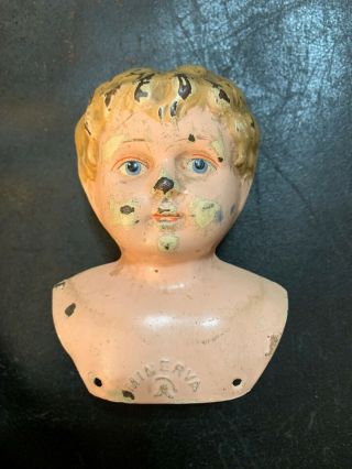 Vintage Minerva Tin Doll Head Germany