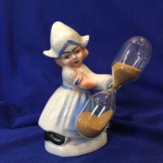 Vintage Dutch Girl Ceramic Hourglass Kitchen Egg Timer Porcelain Holland
