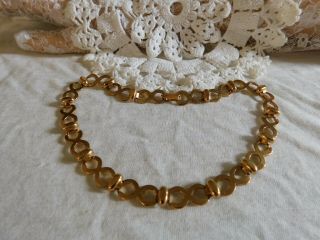 Vintage Signed Dufoe Gold Plated Fancy Chain Necklace 15 " By 1/3 "