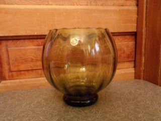 Vintage Mid Century Empoli Italian Olive Green Art Glass Vase Fishbowl Shape