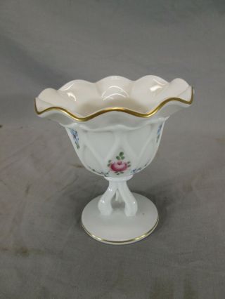 Vintage Fenton Hand Painted Ruffled Edge Compote - Open Stem