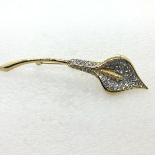Vintage Calla Lily Flower Brooch Pin Clear Glass Pave Rhinestone 3.  75 Inch