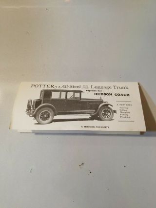 Vintage Tri - Fold 1926 Potter Mfg Luggage Trunk Brochure,  Hudson Coach