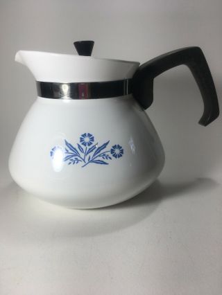 Blue Cornflower Corning Ware Coffee Teapot Tea Pot 6 Cup Metal Lid Vintage Stove