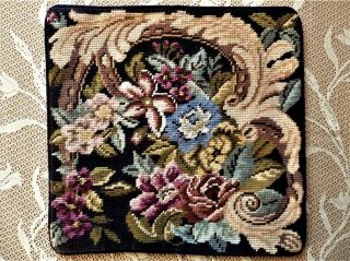Vintage Floral Gorgeous Elegant Finished Pillow Completed Needlepoint