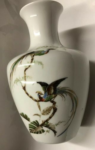 Vintage Kaiser Porcelain Vase Germany Birds Tropical Gold Trim