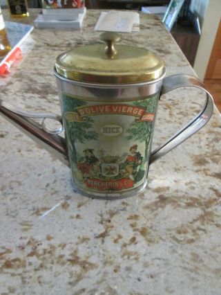 Vintage “vercherin D’olive Vierge” Virgin Olive Oil Empty Tin Decanter Can