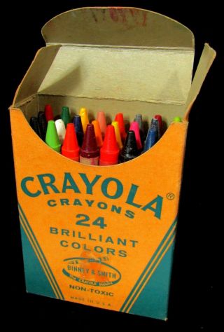 Vintage Binney & Smith Crayola 242 Crayons 24 Count Box - Non Toxic Made In Usa