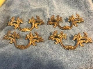 Four Vintage Brass French Provincial Drawer Pulls 5 1/8 " X 2 1/8 " Screw Set 2 "