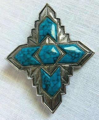 Vintage Sarah Coventry Faux Turquoise Pin Brooch Silver Tone Setting Signed