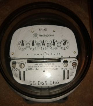 Westinghouse Electric Meter - 240 Volt 3 Wire (3w) D4s - " Vintage " (analog) 200cl