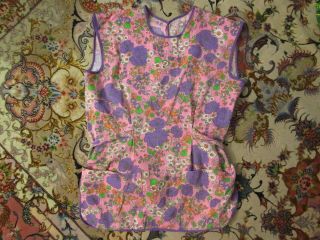 Vintage Pink & Purple Floral Bib Apron W/ Front Pockets