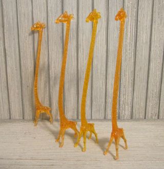 Vintage Set Of 4 Mid Century Modern Mcm Orange Giraffe Piks Swizzle Sticks