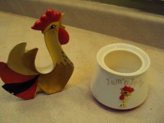 Vintage Holt Howard Rooster Jelly/jam Jar And Spoon Rest Collectible