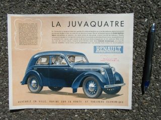 Renault La Juvaquatre Vintage Flier Printed In France 1950s