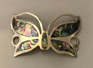 Vintage Sterling Butterfly With Mother Of Pearl Inlay Hair Accessory Mexico