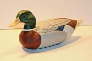 10” Hand Painted Wood Duck Decoy Mallard Drake Carved 1998