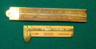 Vintage Stanley No 136 Caliper And No 62 Folding Ruler Boxwood Brass Edges
