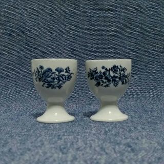 Booths Vintage 2 " Peony Two Egg Cup Set White With Blue Floral And Butterflies