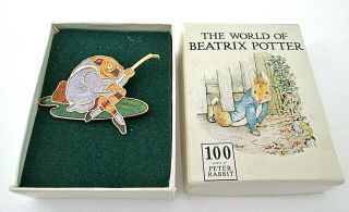 Beatrix Potter Vintage Cloisonné Enamel Jeremy Fisher Frog Brooch Pin