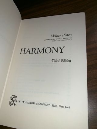 Harmony by Walter Piston Third Edition Vintage Hardcover 2