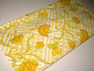 Vintage Bold Yellow Orange Floral Mod Twin Size Low Fitted Bed Sheet Made In Usa