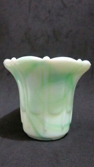 Vtg Green Slag Glass Art Deco Style Small Cup / Mini Vase Toothpick Holder