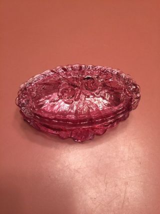 Vintage Pink Depression Glass Rose Pattern Trinket Dish W/lid