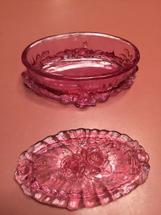 Vintage Pink Depression Glass Rose Pattern Trinket Dish w/Lid 2
