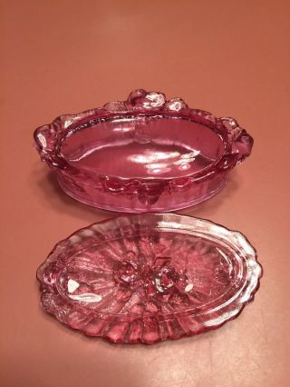Vintage Pink Depression Glass Rose Pattern Trinket Dish w/Lid 3