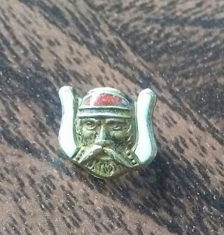 Vintage White And Red Enamel Sterling Silver Viking Pin Missing Back.