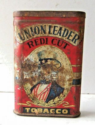 Vintage Uncle Sam Union Leader Tobacco Tin Redi Cut Upright Vertical Pocket Can