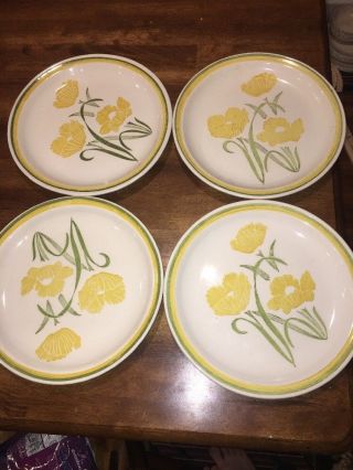 Set Of 4 Vintage Jamestown China Ironstone Yellow Poppy Dinner Plate Flower Ec