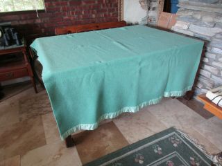 Vintage Wool Blanket,  Light Green With Satin Trim.  Approx 62 " X 40 " 4lbs