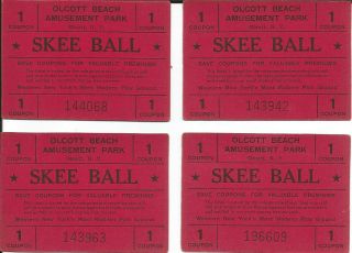 (4) Olcott Beach Amusement Park - Olcott,  Ny - Skee Ball Coupons - Vintage