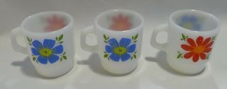 Set Of 6 Vintage Anchor Hocking Fire King Ware Floral Coffee Cups