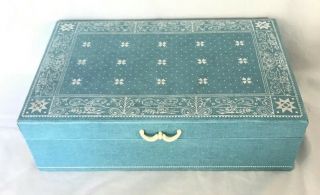Vintage Two Tier Mele Blue Jewelry Box Supper