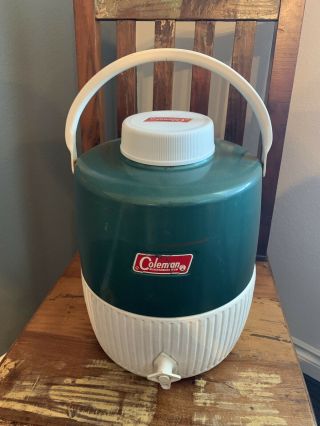 Vtg Green Metal / Plastic Coleman 1 Gallon Water Cooler Jug Thermos Dated 6 - 47??