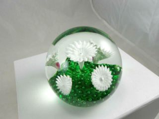 Fabulous Vintage Murano Glass White Flower Paperweight