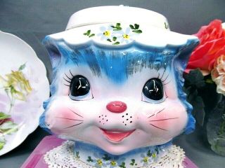 Vintage Lefton Miss Priss Cat Cookie Jar Painted Made In Japan