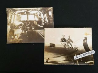 2 Vintage Ww2 Airplane Photos B - 18 Military Aircraft Pilots On Wing