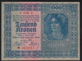 1922 1000 Kronen Austria Vintage Old Paper Money Banknote Currency Note P 78 Xf