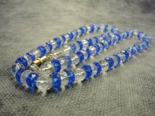 Vintage Czech Bohemian Faceted Clear And Blue Glass Bead Necklace