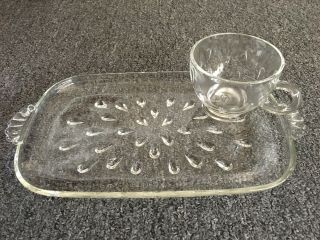 Vintage Hazel Atlas Tear Drop Lunch Snack Clear Glass Set Of 4 Cups And Plates