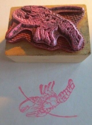 Vintage Rubber Stamp Lobster Wood Mounted Retired