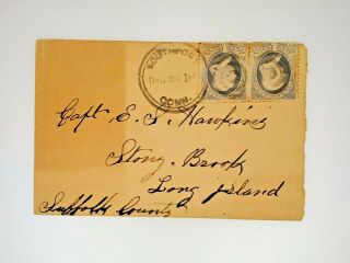 Vintage 1883 Long Island Stamp Cover W/ 2 One Cent Stamps