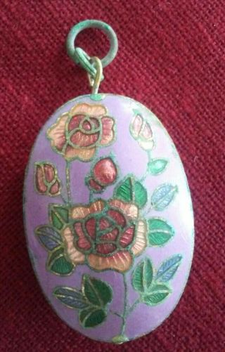 VINTAGE DOUBLE SIDED ENAMEL CLOISONNE Red Pink Roses Flowers PUFFY PENDANT 3