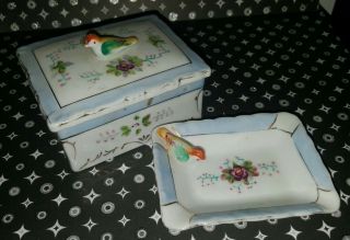Vintage Made In Japan Trinket Box,  Small Tray Porcelain Hand Painted With Bird