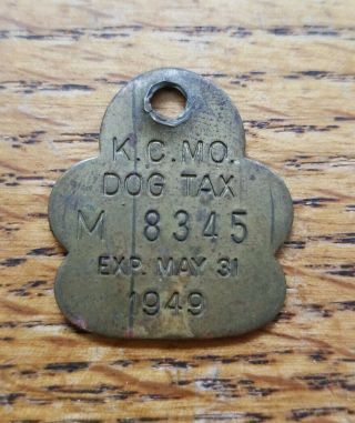 Vintage Brass Kansas City Missouri K.  C.  Mo.  Dog Tax Tag,  License 1949
