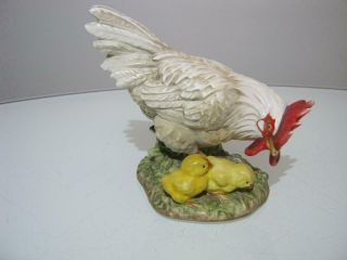 Stunning Vintage Goebel Porcelain Cockerel With Chicks Figure